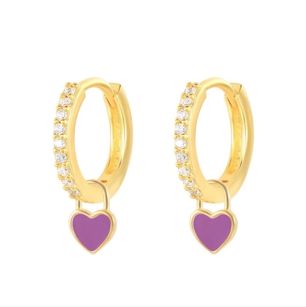 925 Sterling Silver Rinestone Heart Enamel Earrings 🩷💜